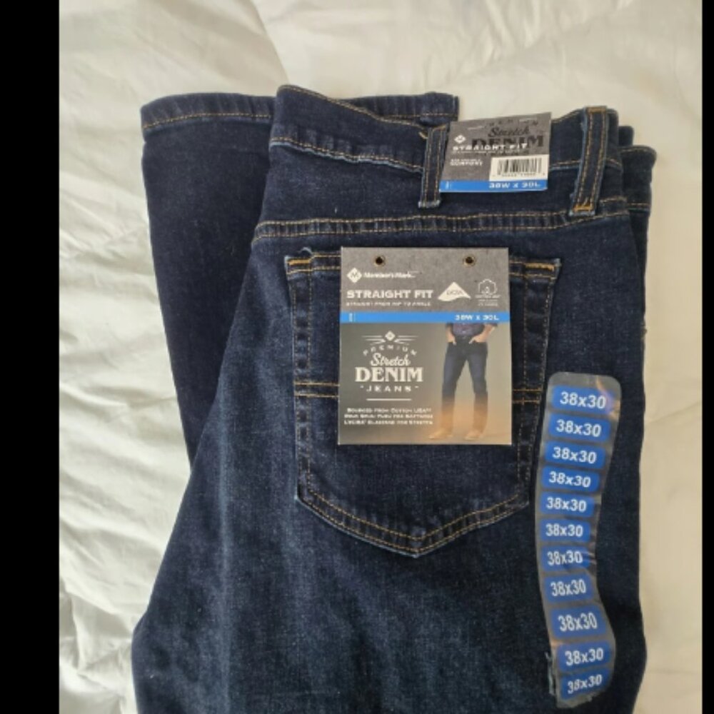 Member’s Mark Men’s Premium Stretch Denim Dark Jeans Straight Fit Size 38x30